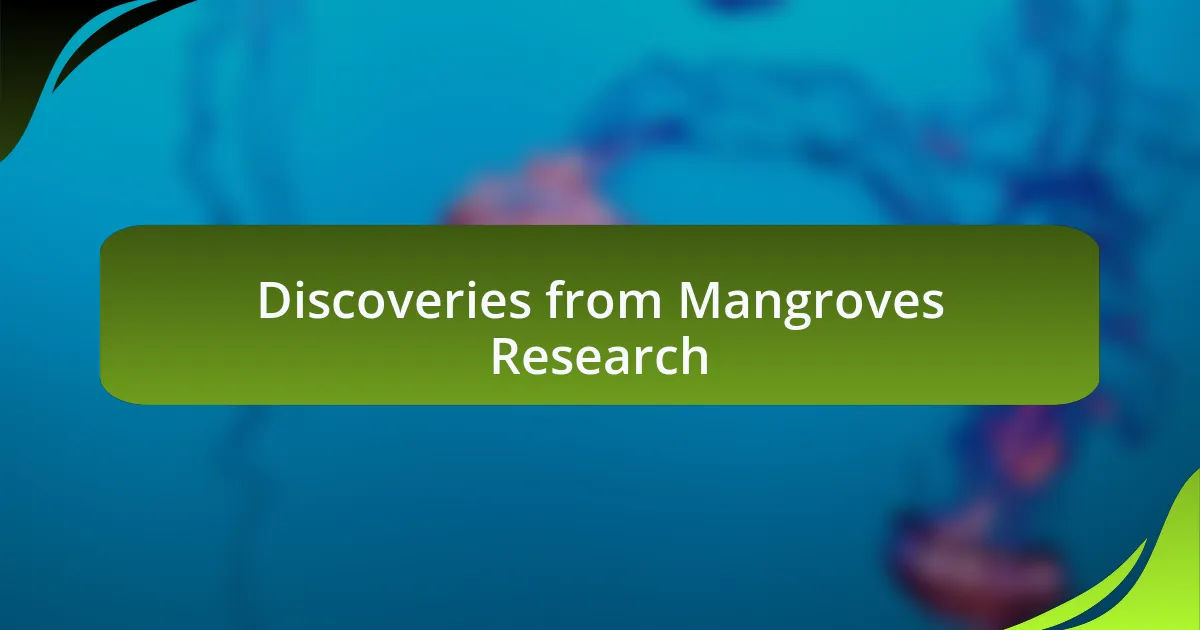 Discoveries from Mangroves Research